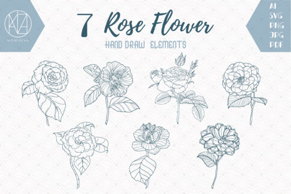 7 Flower Rose Hand Drawn SVG PNG Graphics & Illustrations Review