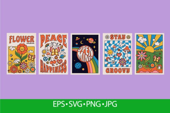 70s Groovy Posters, Retro Print: Graphics and Illustrations for Branding