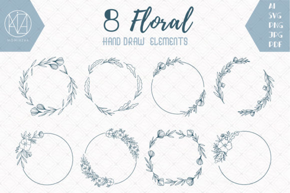 8 Hand-Drawn Leaf Flower Wreath Svg png Graphics and Illustrations Review