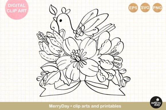 Bird Flower Line Art No. 3 Graphics and Illustrations Review
