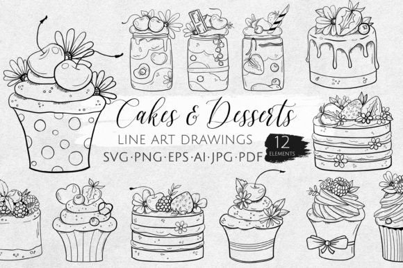 Cakes Illustrations Line Art SVG for Modern Graphics and Illustrations