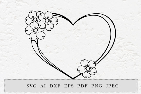 Cherry Blossom Heart Frame, Cut File for Graphics and Illustrations
