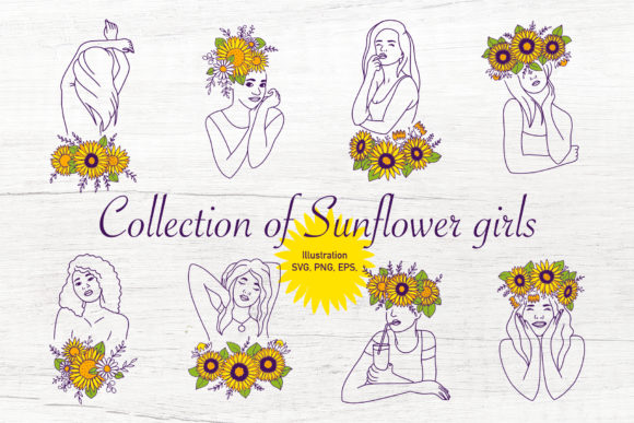 Collection of Line Art Sunflower Girls: Graphics & Illustrations Review