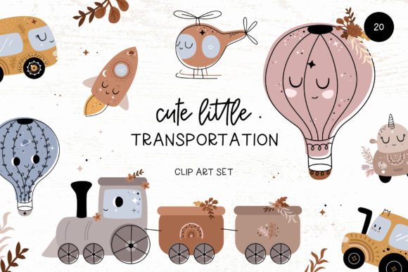 Cute Little Transportation Clipart Set Graphics and Illustrations