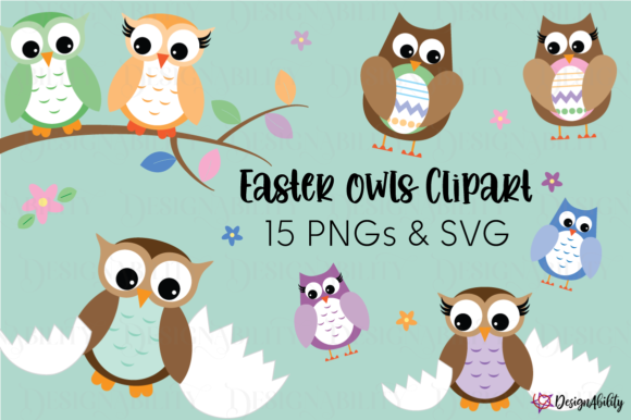 Easter Owls Clipart Set: Graphics & Illustrations for Makers