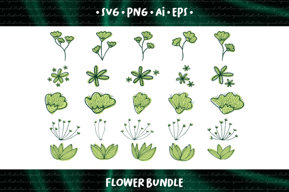 Flower Doodle Clipart in Emerald Green: Graphics for Sellers