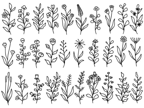 Flower Set Line Art: Graphics & Illustrations for Crafters