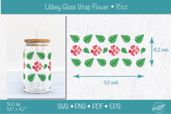 Libbey Glass Wrap with Groovy Red Flower Graphics