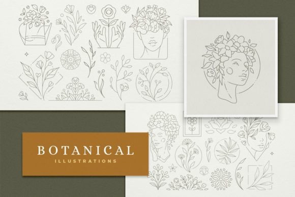 Line Art Botanical Illustrations Set for Modern Graphics