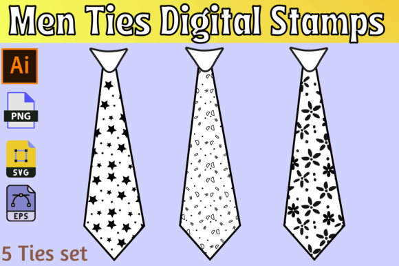 Men s Tie Digital Stamps - Father s Day Review