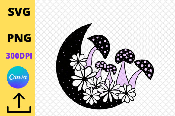 Mystical Moon, Moon with Mushroom Graphics and Illustrations Review