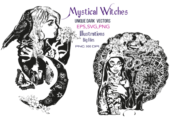 Mystical Witches in Vector PNG ,SVG,EPS Graphics and Illustrations