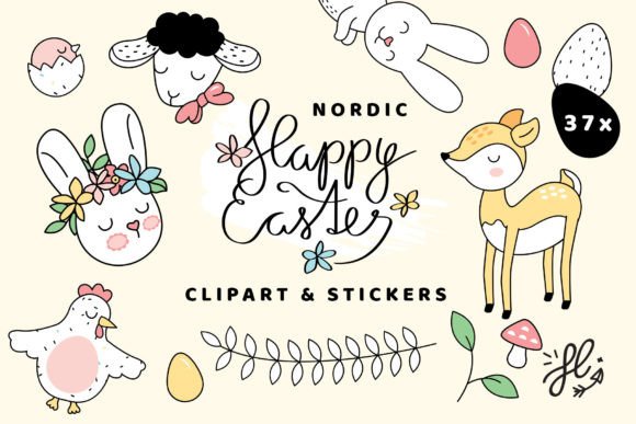 Nordic Easter Spring Clipart Set for Graphics and Illustrations