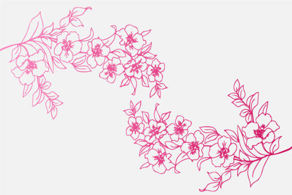 Pink Cherry Blossom Branch Line Art Graphics and Illustrations