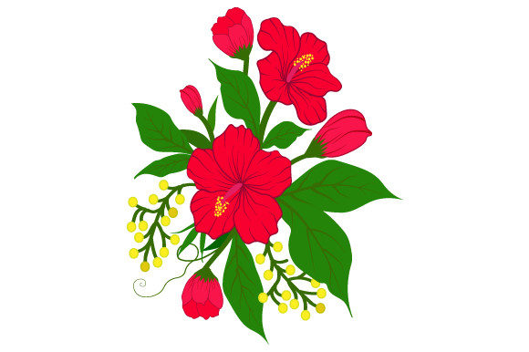Red and Green Flower Graphics for Handmade Illustrations