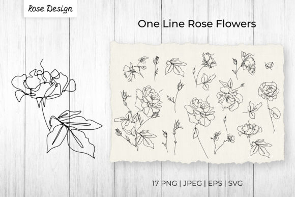 Rose Flower One Line Art Drawing SVG Graphics & Illustrations