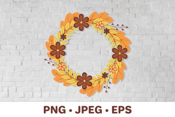 Wreath of Colorful Fall Leaves Graphics and Illustrations